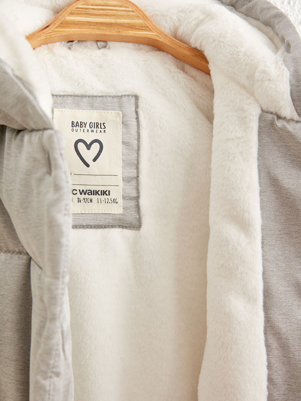 Gri Kız Bebek Kapüşonlu Fermuarlı Kalın Kaban-1