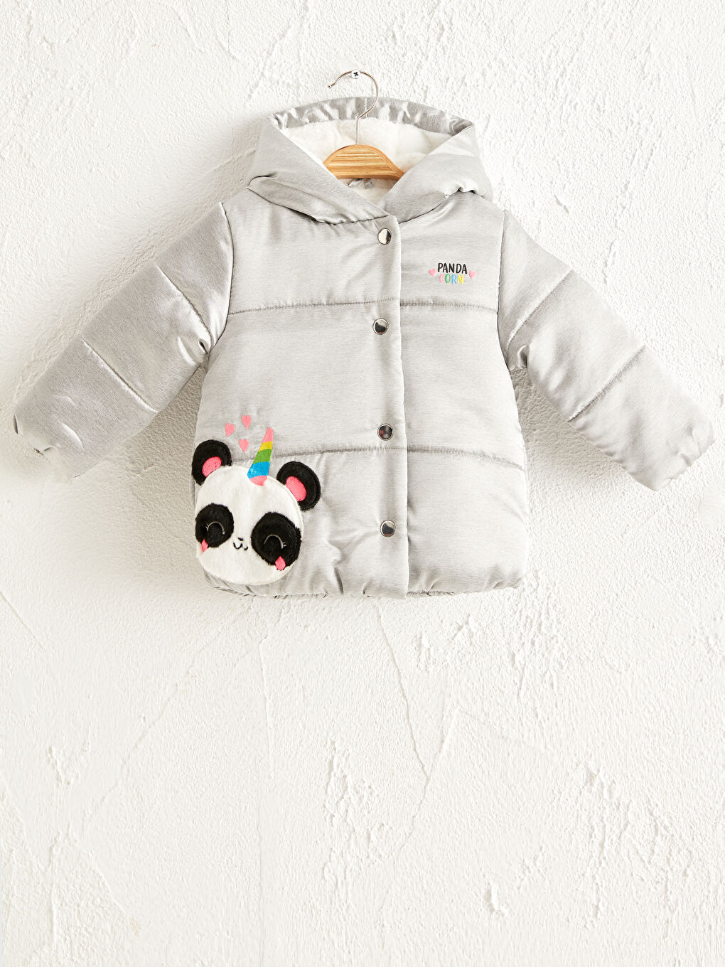 Gri Kız Bebek Kapüşonlu Fermuarlı Kalın Kaban