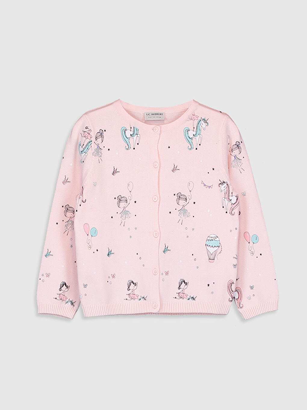 Pembe Kız Çocuk Desenli İnce Triko Hırka