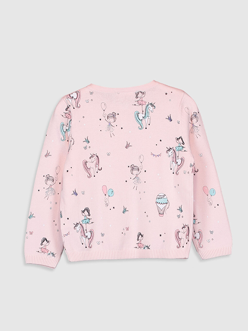 Pembe Kız Çocuk Desenli İnce Triko Hırka-1