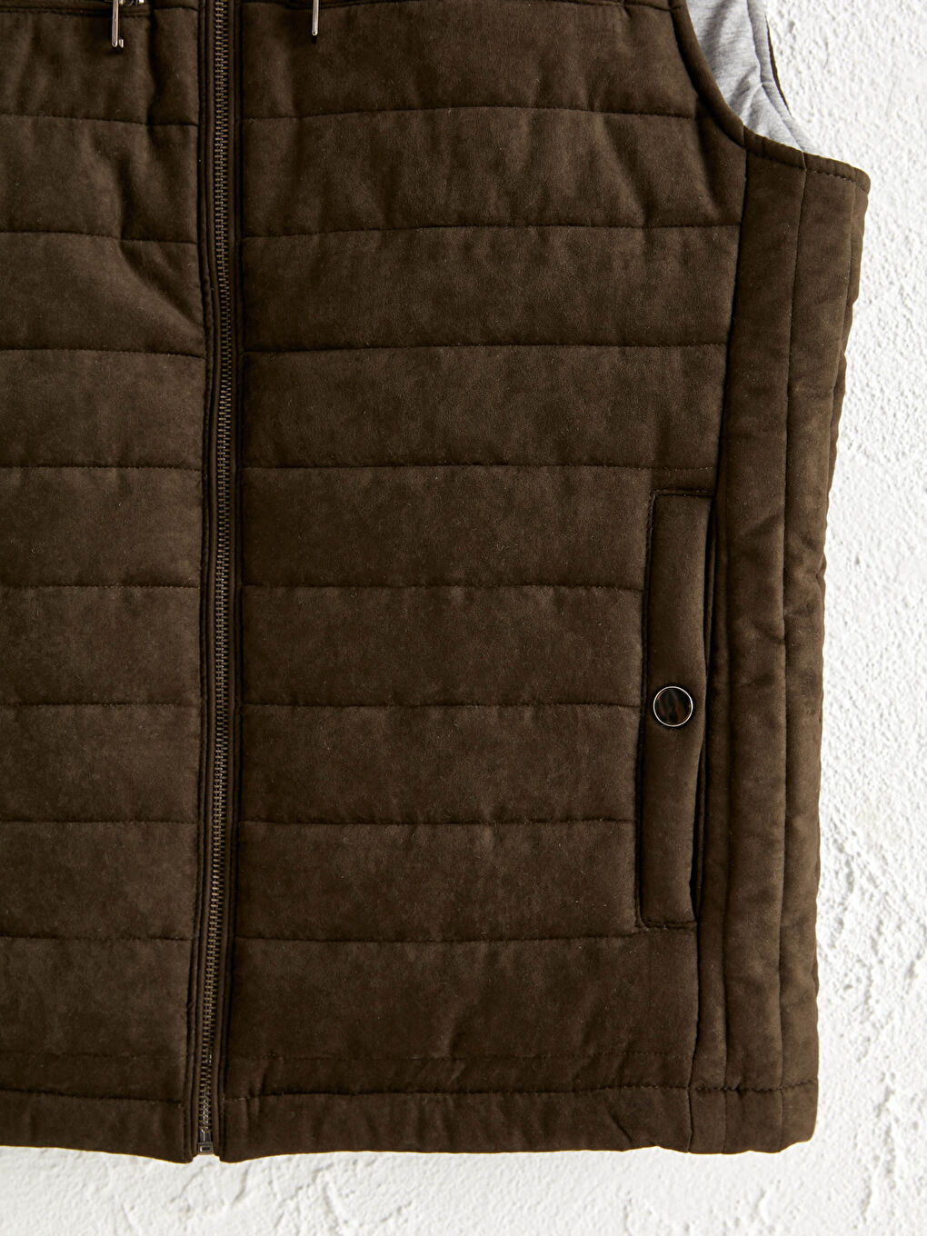 Haki Slim Fit Dik Yaka Süet Yelek-3