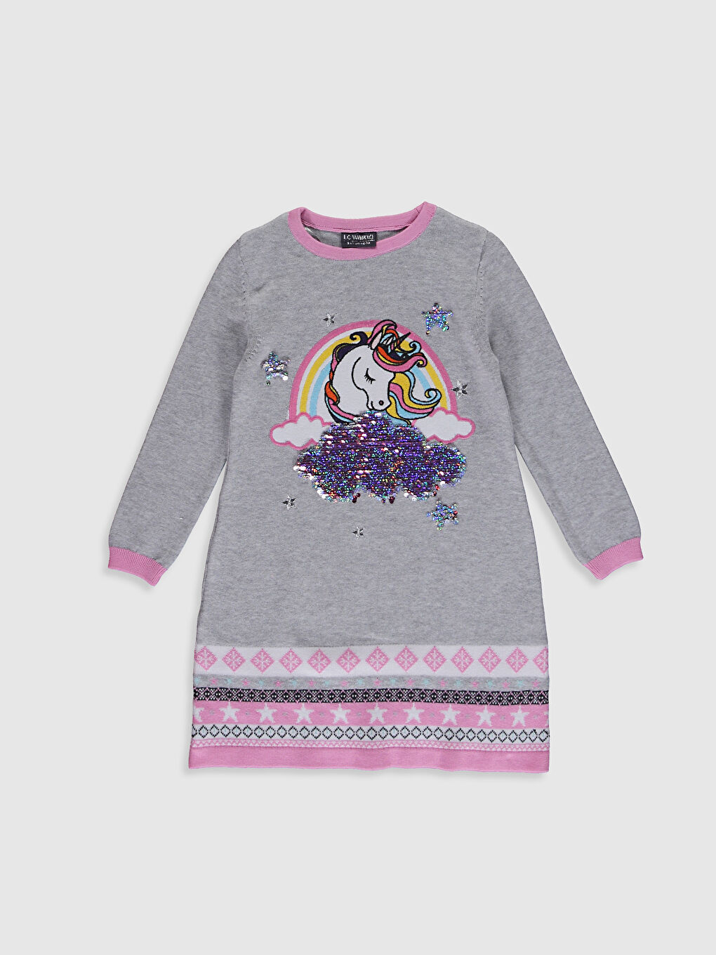 Gri Kız Çocuk Triko Elbise ve Külotlu Çorap-1