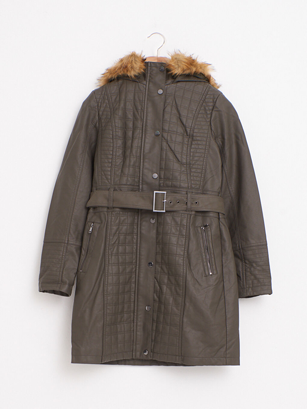 Haki Deri Görünümlü Kaban-8