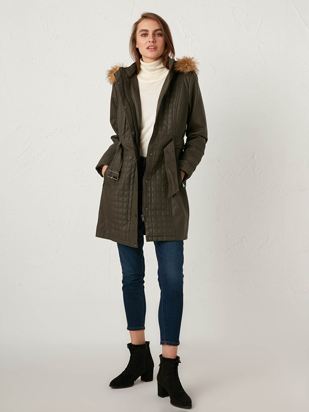 Haki Deri Görünümlü Kaban-1