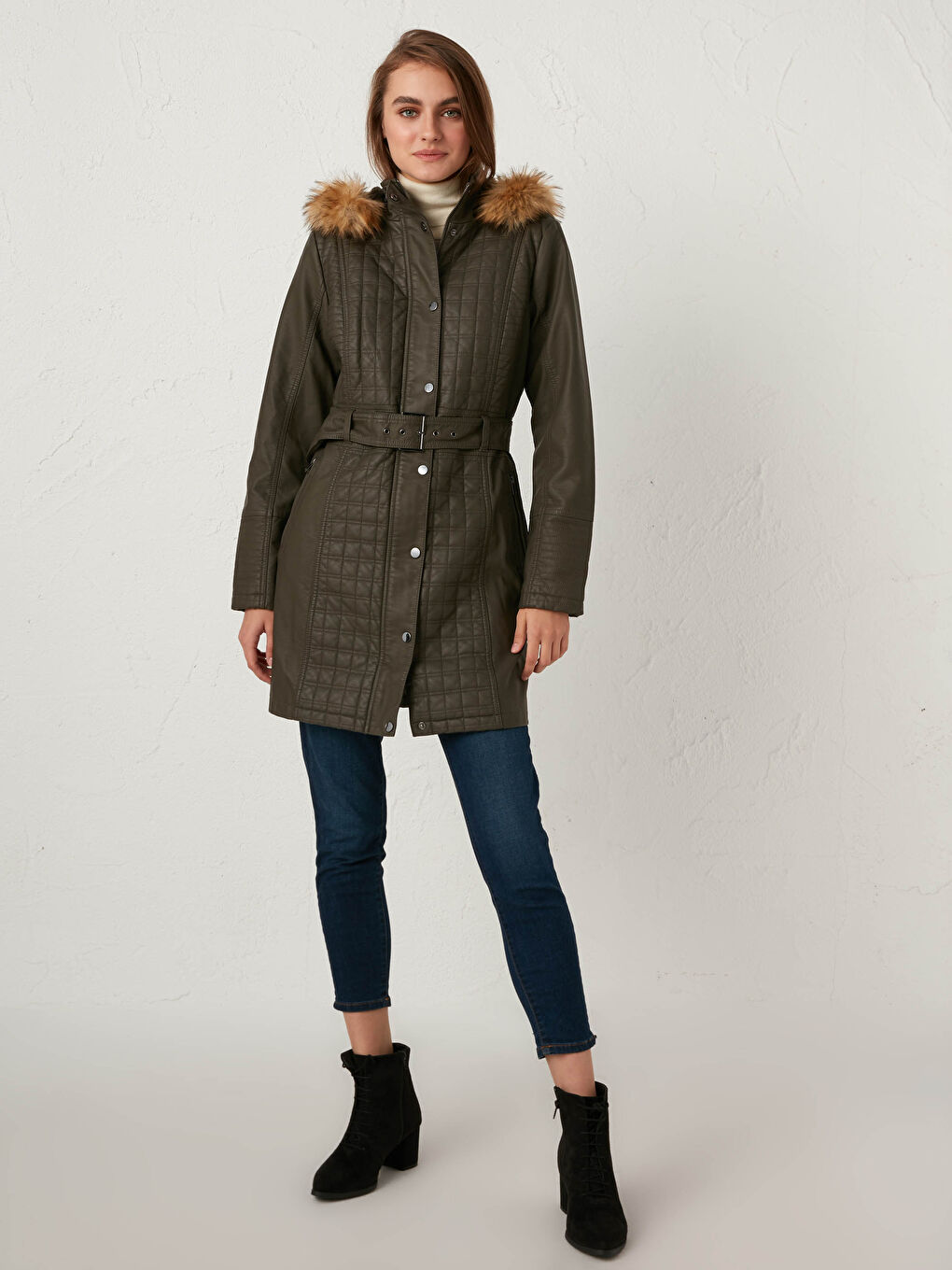 Haki Deri Görünümlü Kaban-2