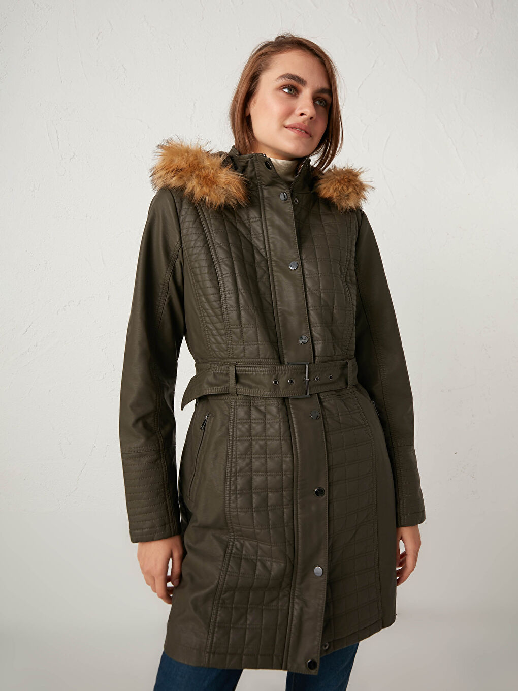 Haki Deri Görünümlü Kaban-3