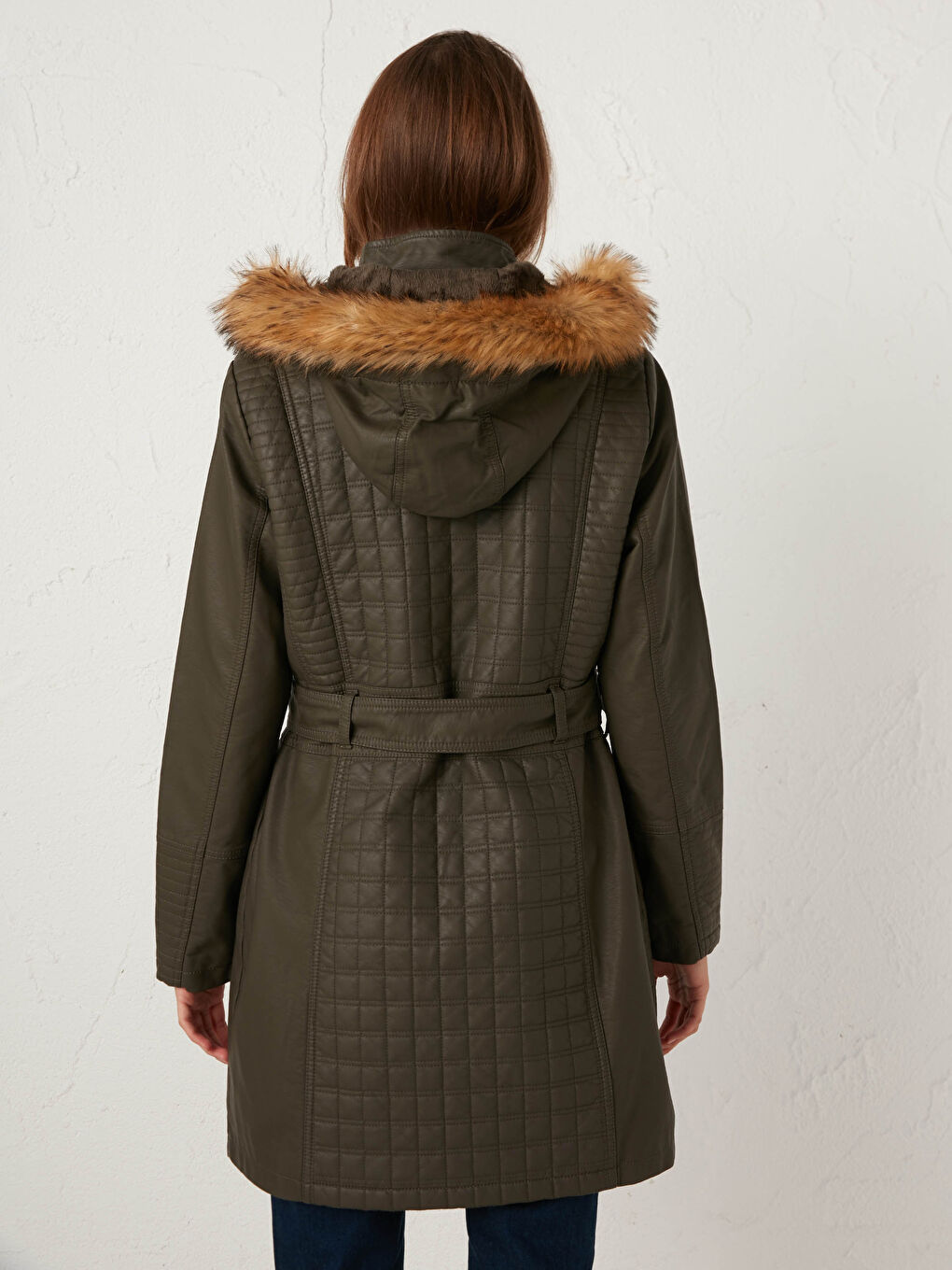 Haki Deri Görünümlü Kaban-6