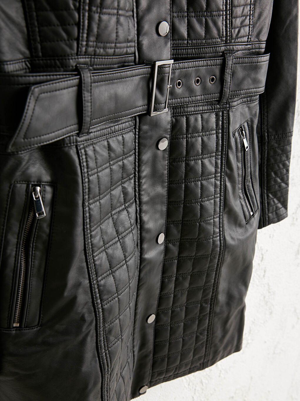 Външно облекло с кожен вид и дълъг ръкав за жени-5