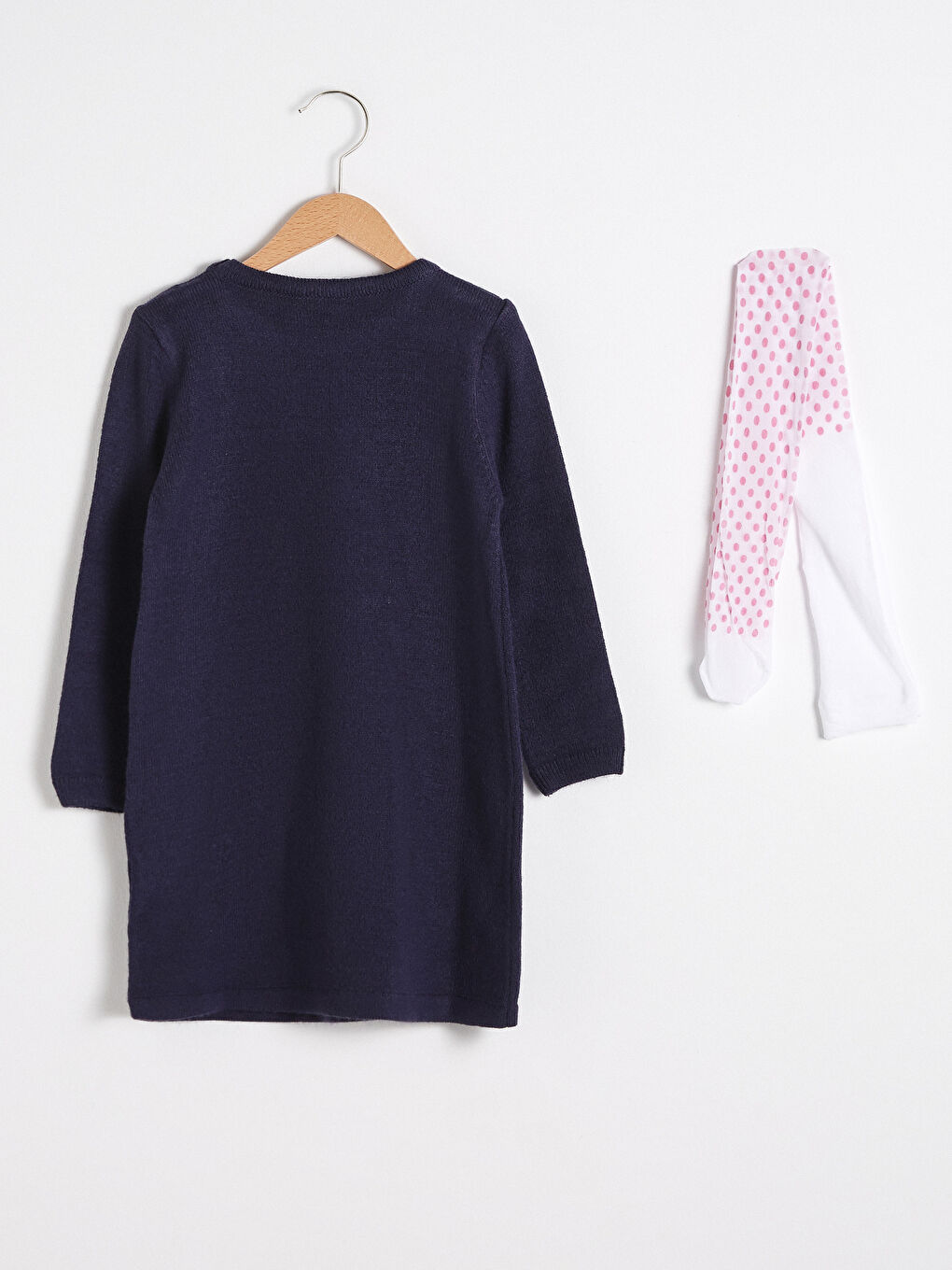 Lacivert Kız Çocuk Triko Elbise ve Külotlu Çorap-1