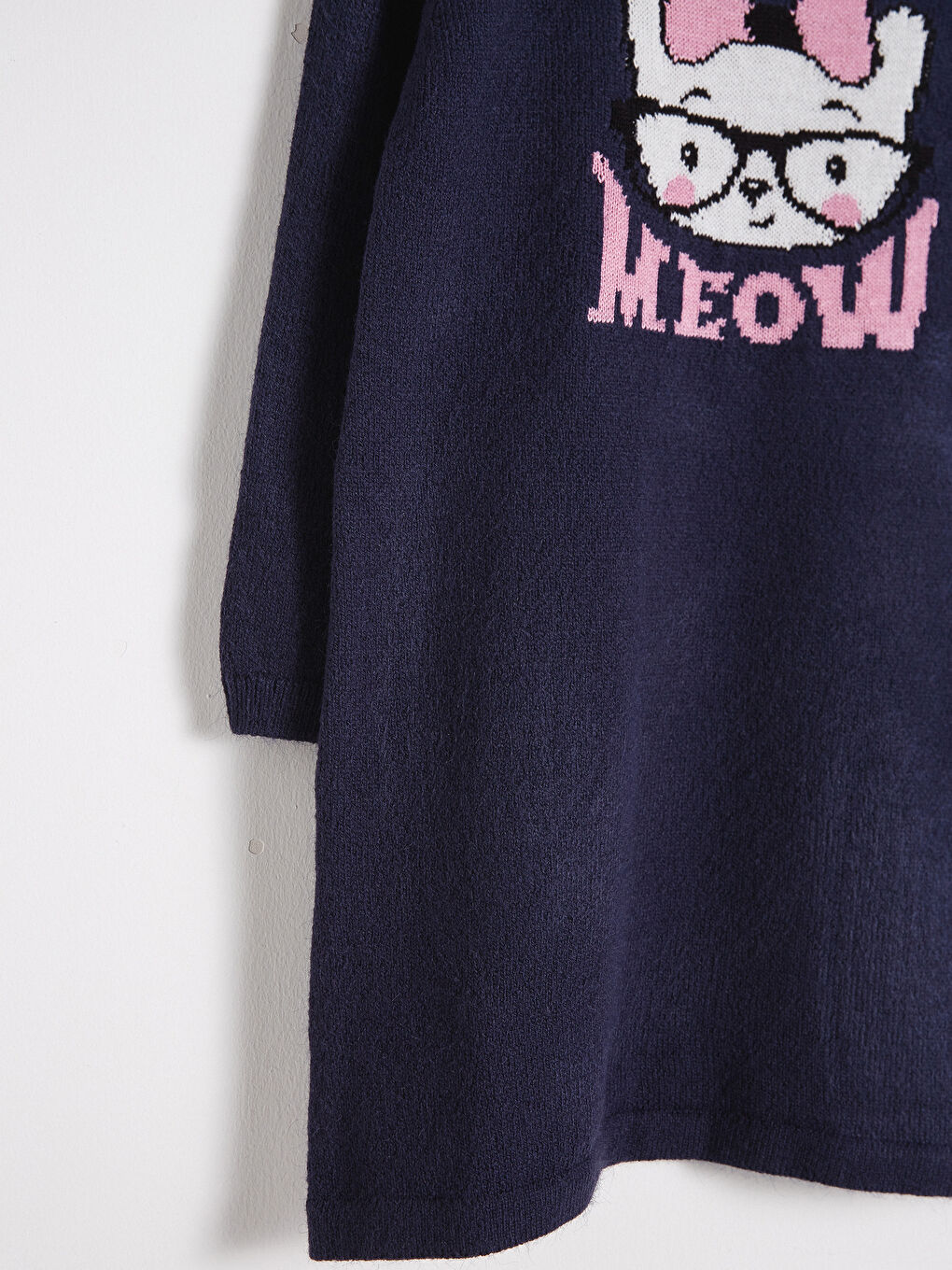 Lacivert Kız Çocuk Triko Elbise ve Külotlu Çorap-3