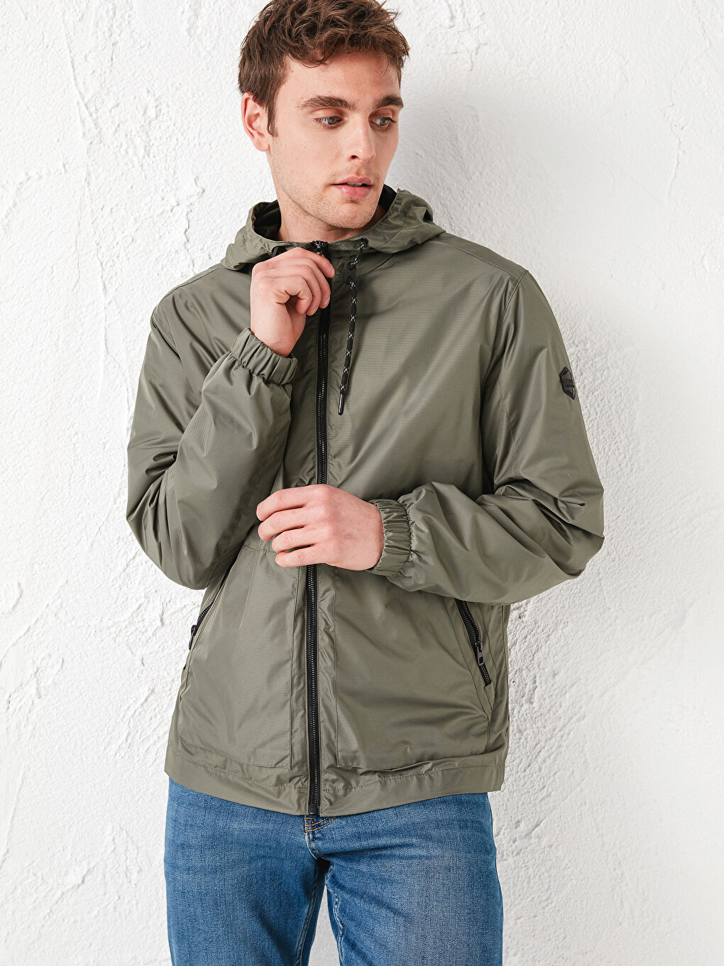 Yeşil Standart Kalıp Kapüşonlu Erkek Yağmurluk-1