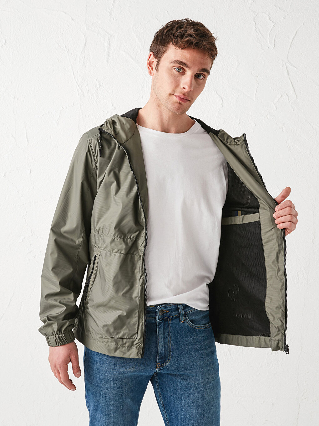 Yeşil Standart Kalıp Kapüşonlu Erkek Yağmurluk-4