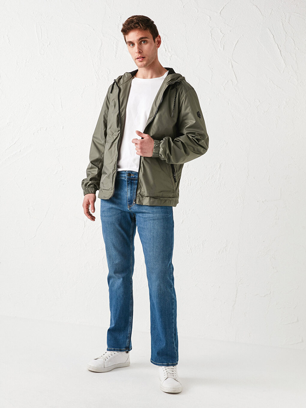 Yeşil Standart Kalıp Kapüşonlu Erkek Yağmurluk-5