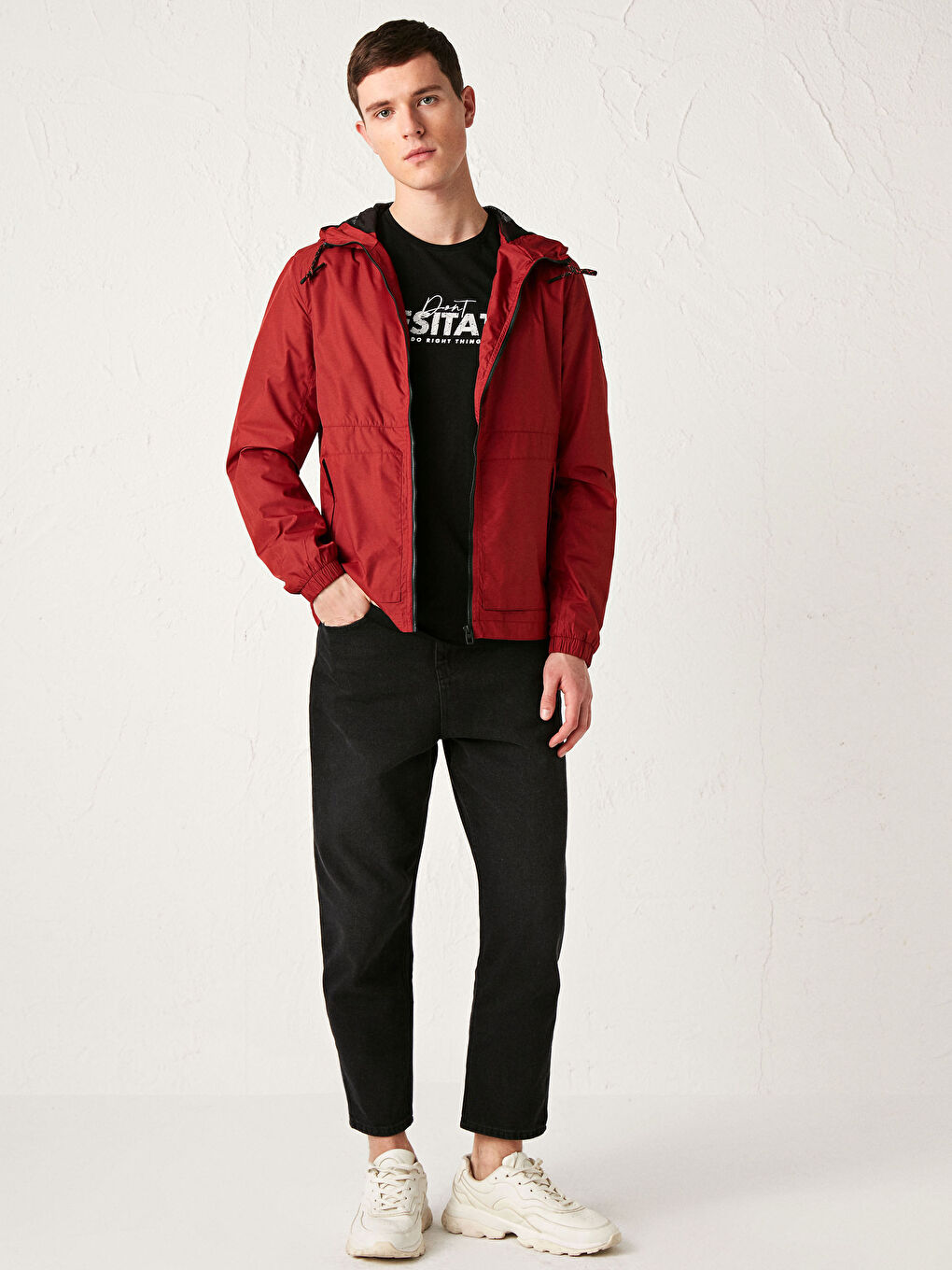 بالطو مطر بفتحة عادية بكابوش للرجال-1