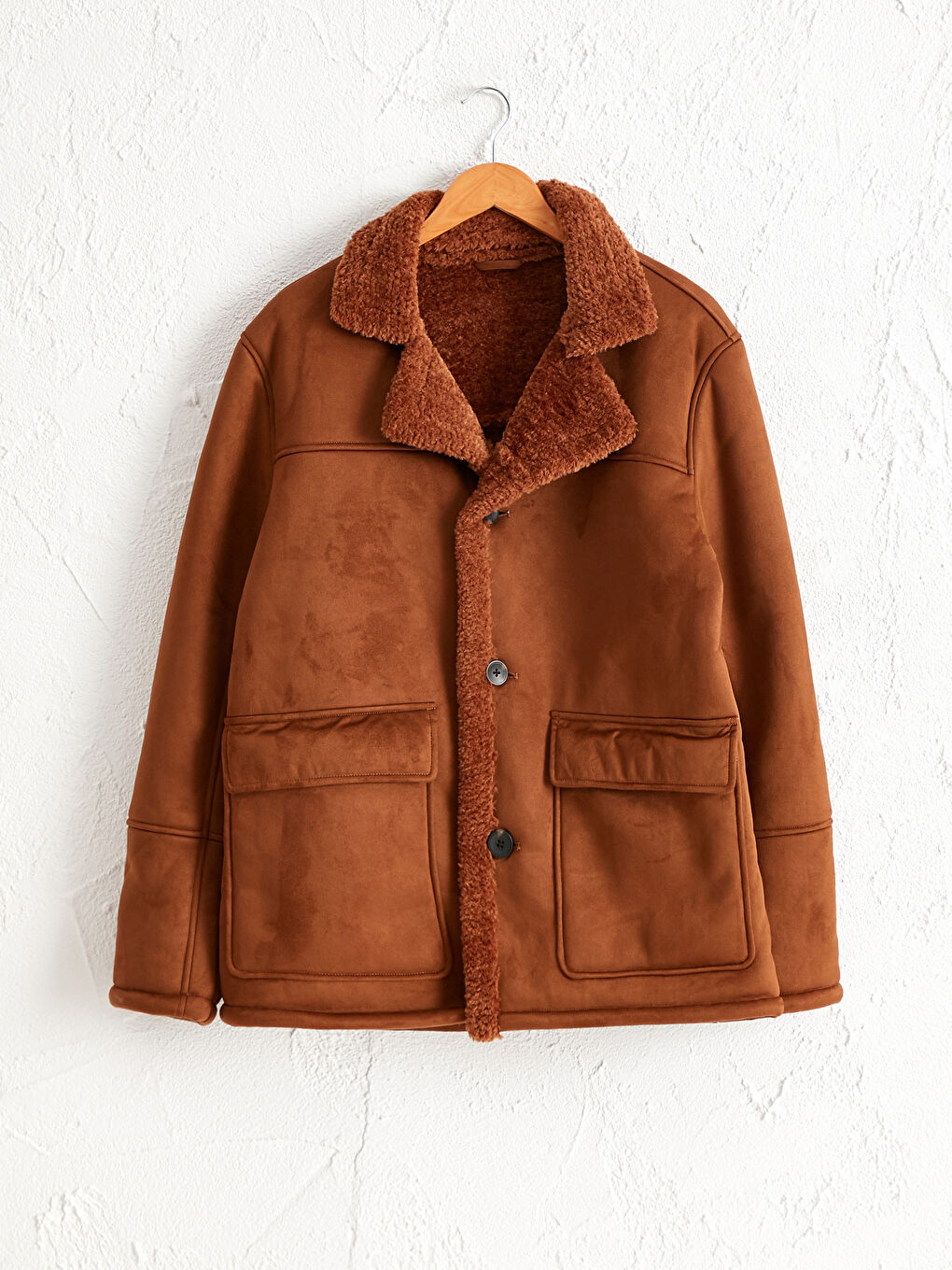 Kahverengi Standart Kalıp Kürk Yaka Süet Mont