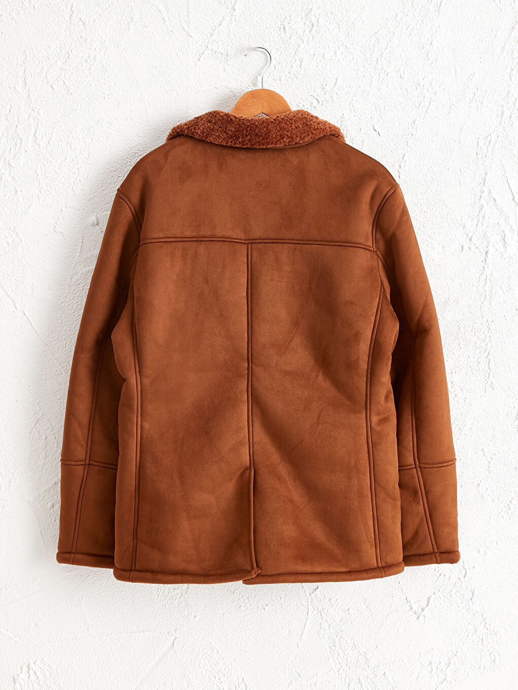 Kahverengi Standart Kalıp Kürk Yaka Süet Mont-2