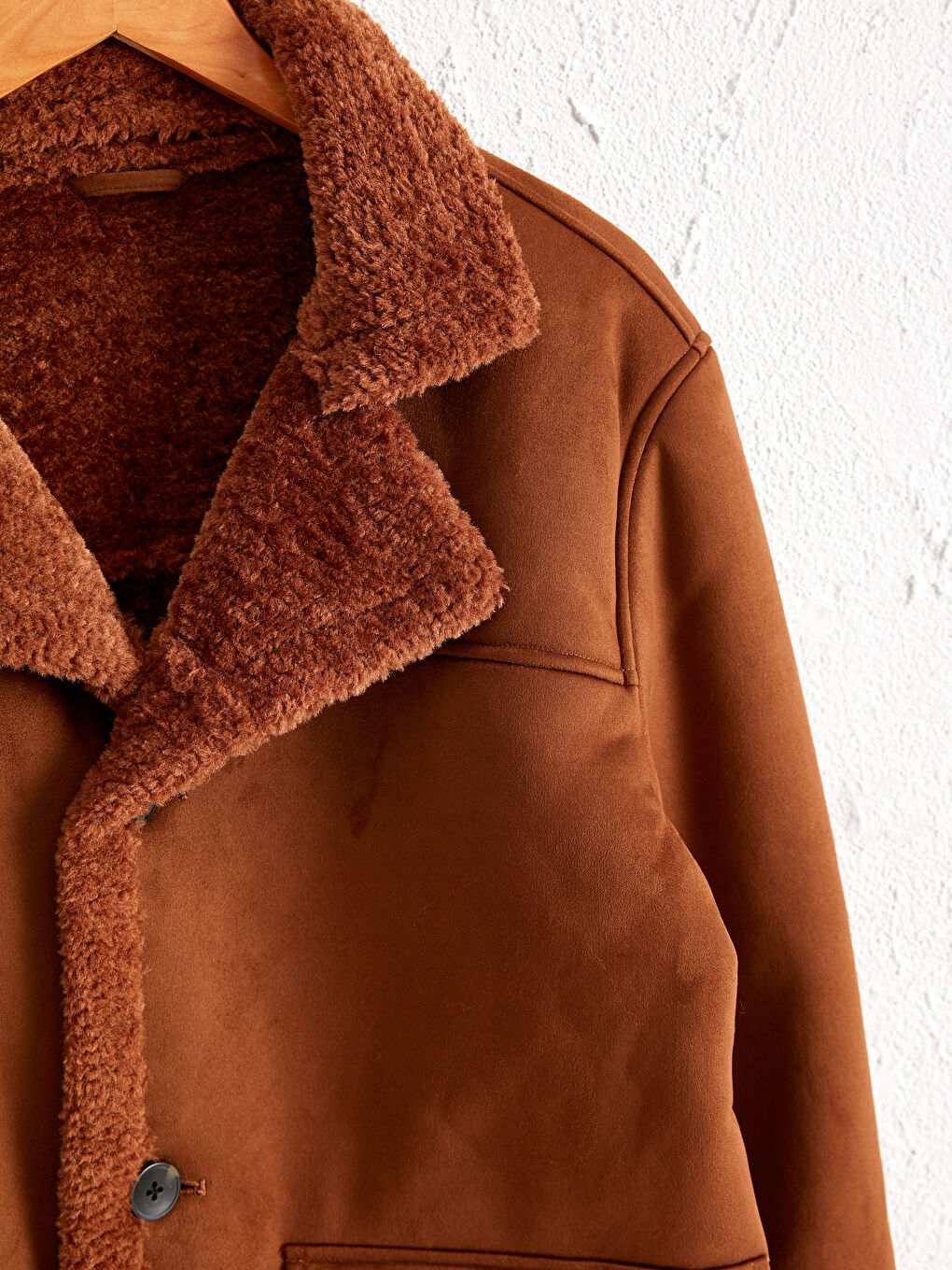 Kahverengi Standart Kalıp Kürk Yaka Süet Mont-3
