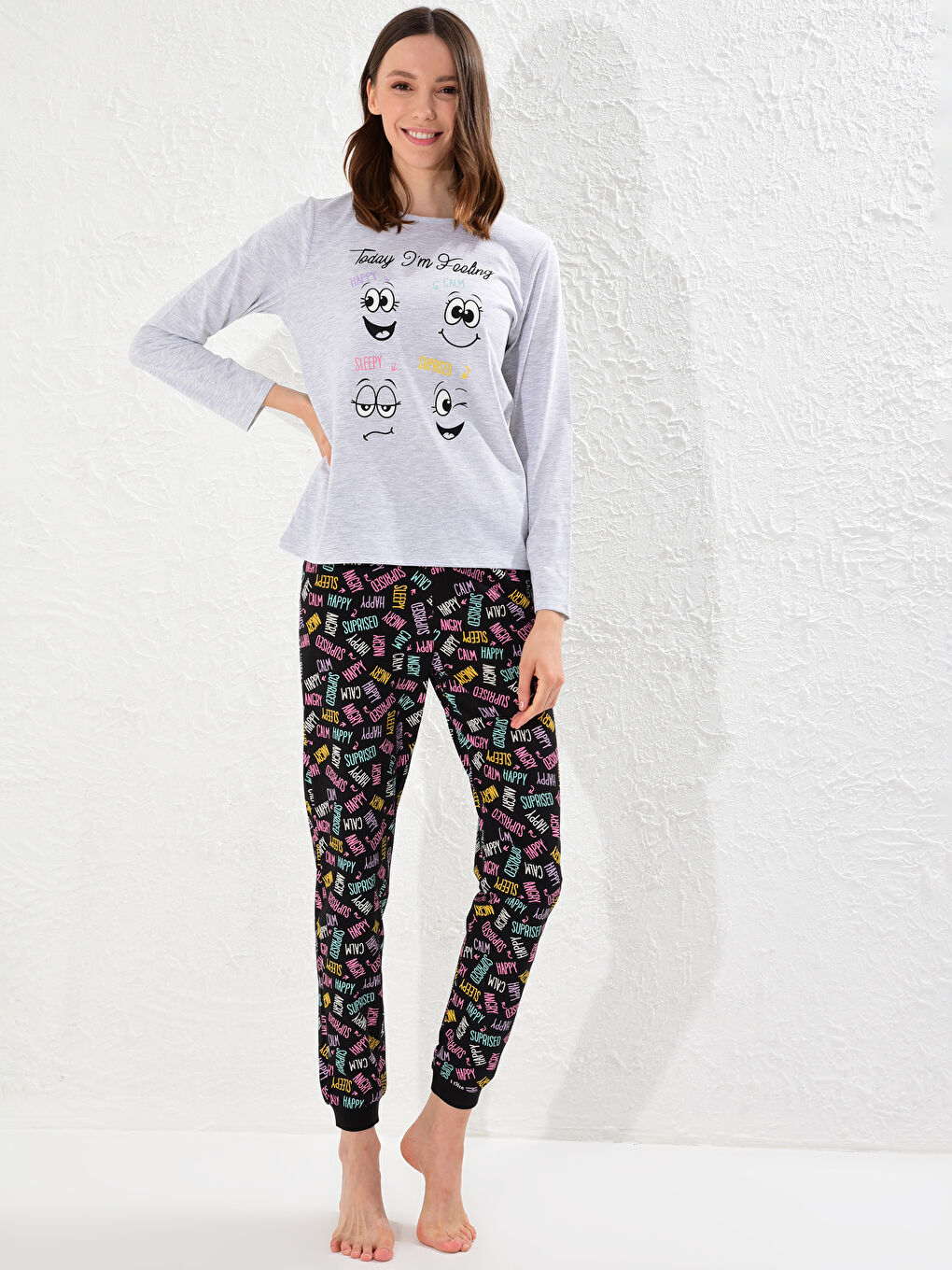 Пижамный комплект из хлопка с принтом-1