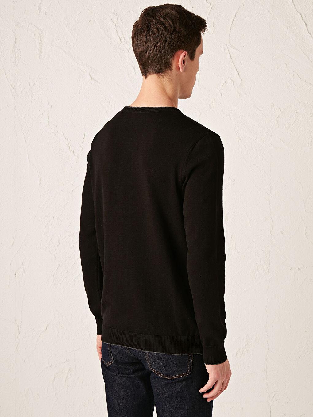 Siyah Bisiklet Yaka Basic İnce Triko Kazak-5