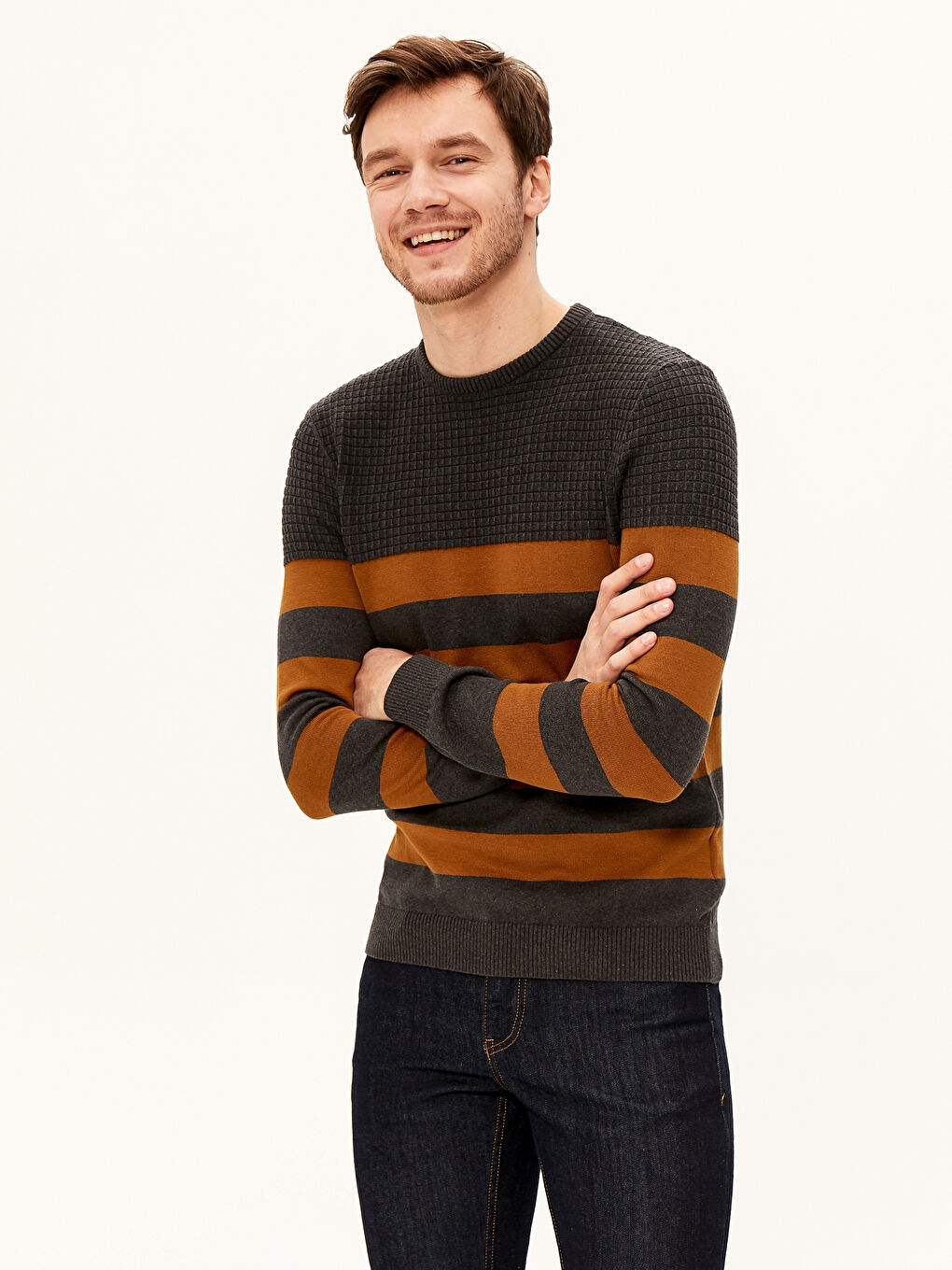 Kahverengi Bisiklet Yaka Erkek Triko Kazak-1