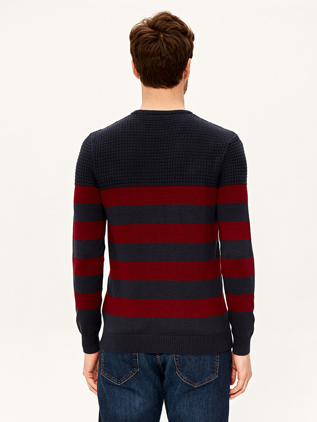 Bordo Bisiklet Yaka Erkek Triko Kazak-2