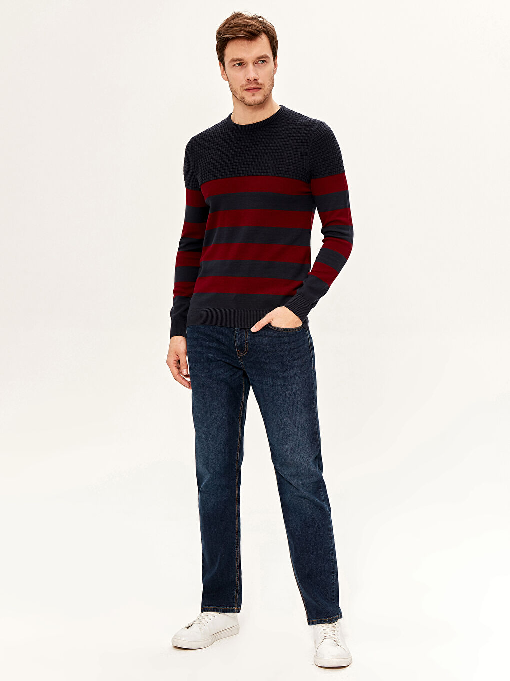 Bordo Bisiklet Yaka Erkek Triko Kazak-3