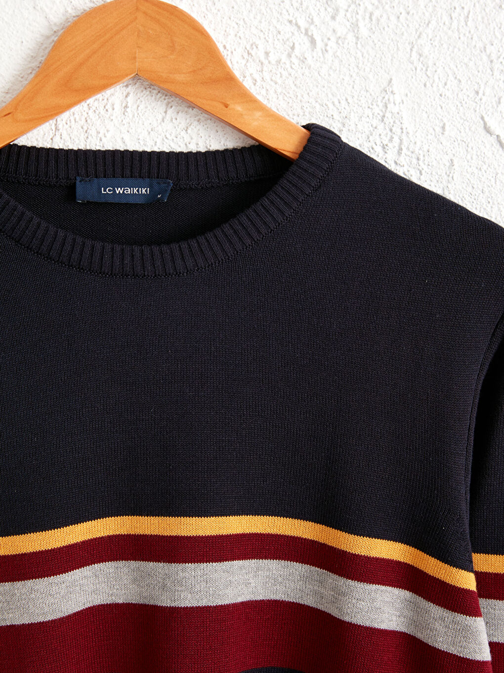 Пуловер с кръгло деколте, раиран, тънък, трико-3