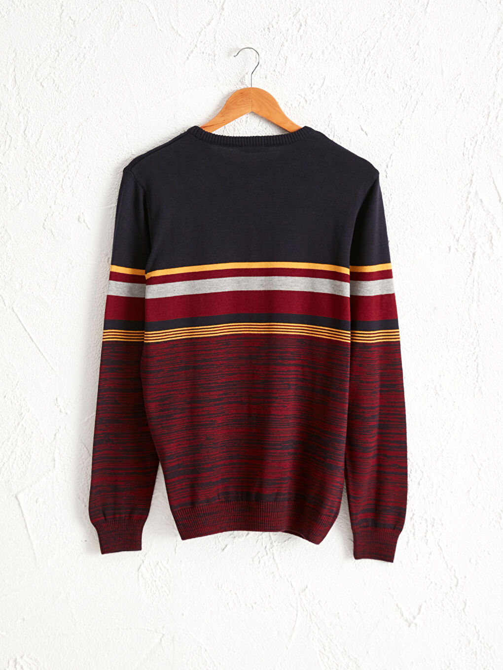 Пуловер с кръгло деколте, раиран, тънък, трико-2