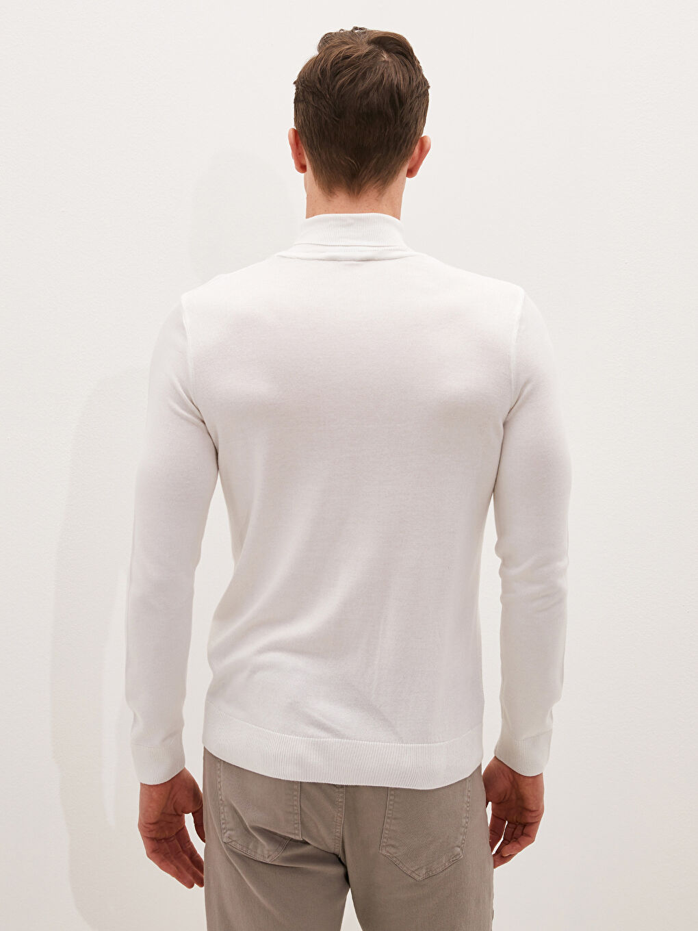 Ekru Balıkçı Yaka Uzun Kollu İnce Erkek Triko Kazak-4