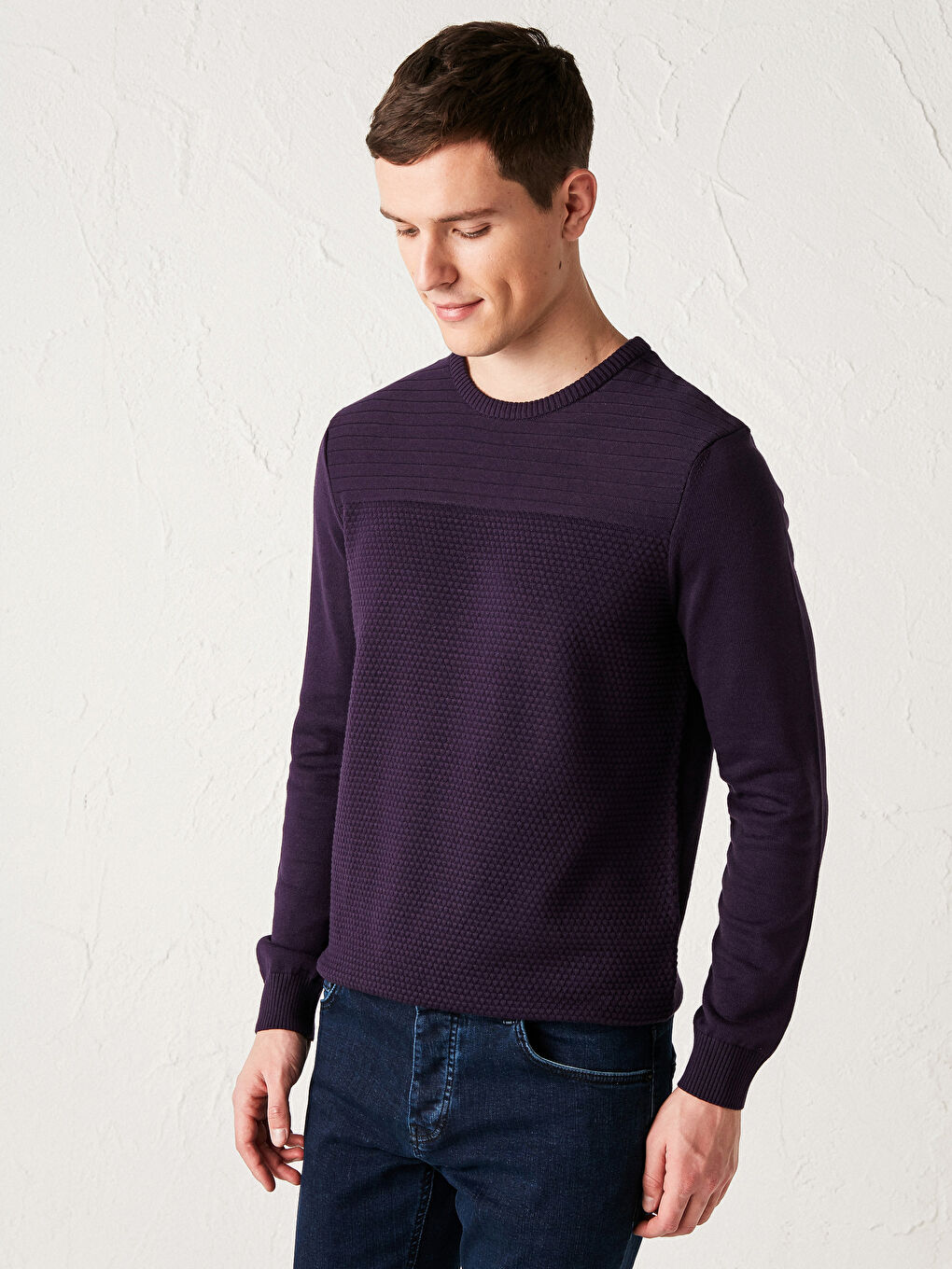 Mor Bisiklet Yaka Dokulu İnce Triko Kazak-2