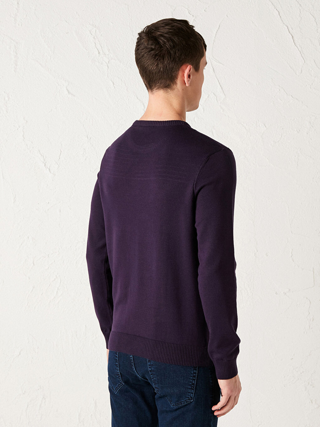 Mor Bisiklet Yaka Dokulu İnce Triko Kazak-4