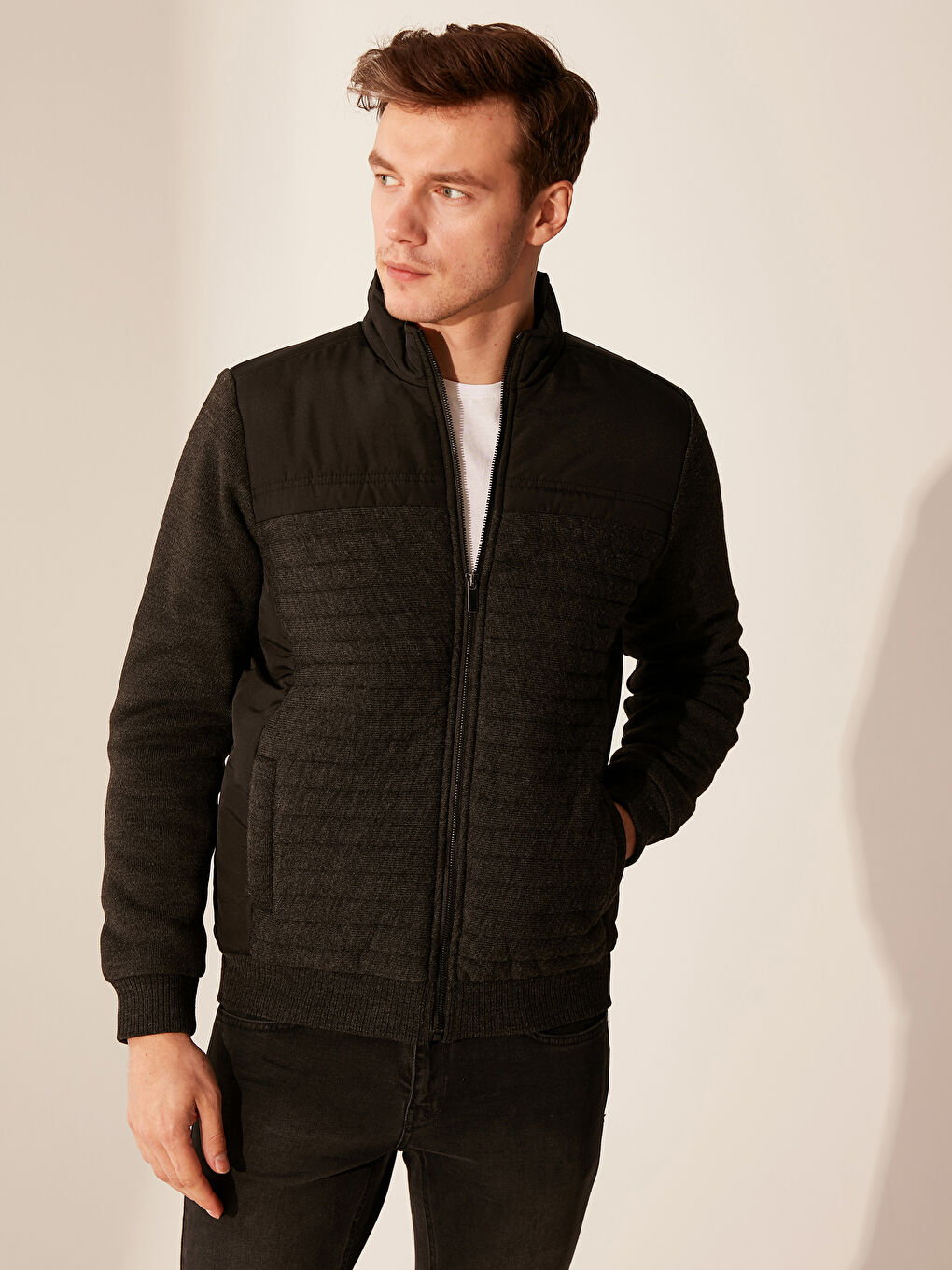 Gri Dik Yaka İnce Triko Hırka