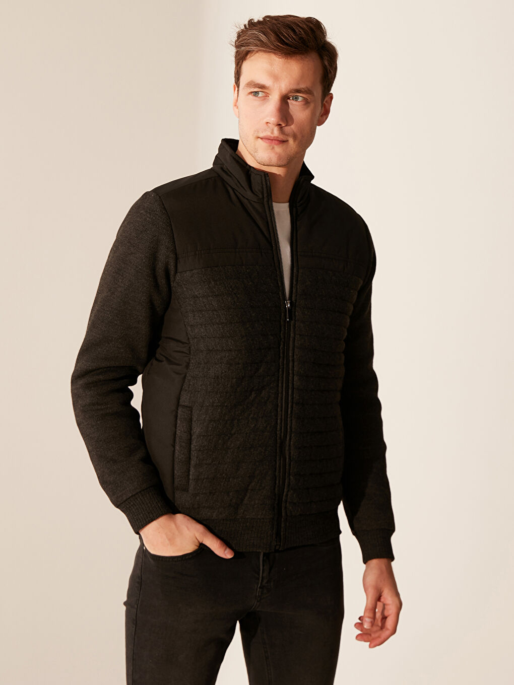 Gri Dik Yaka İnce Triko Hırka-1