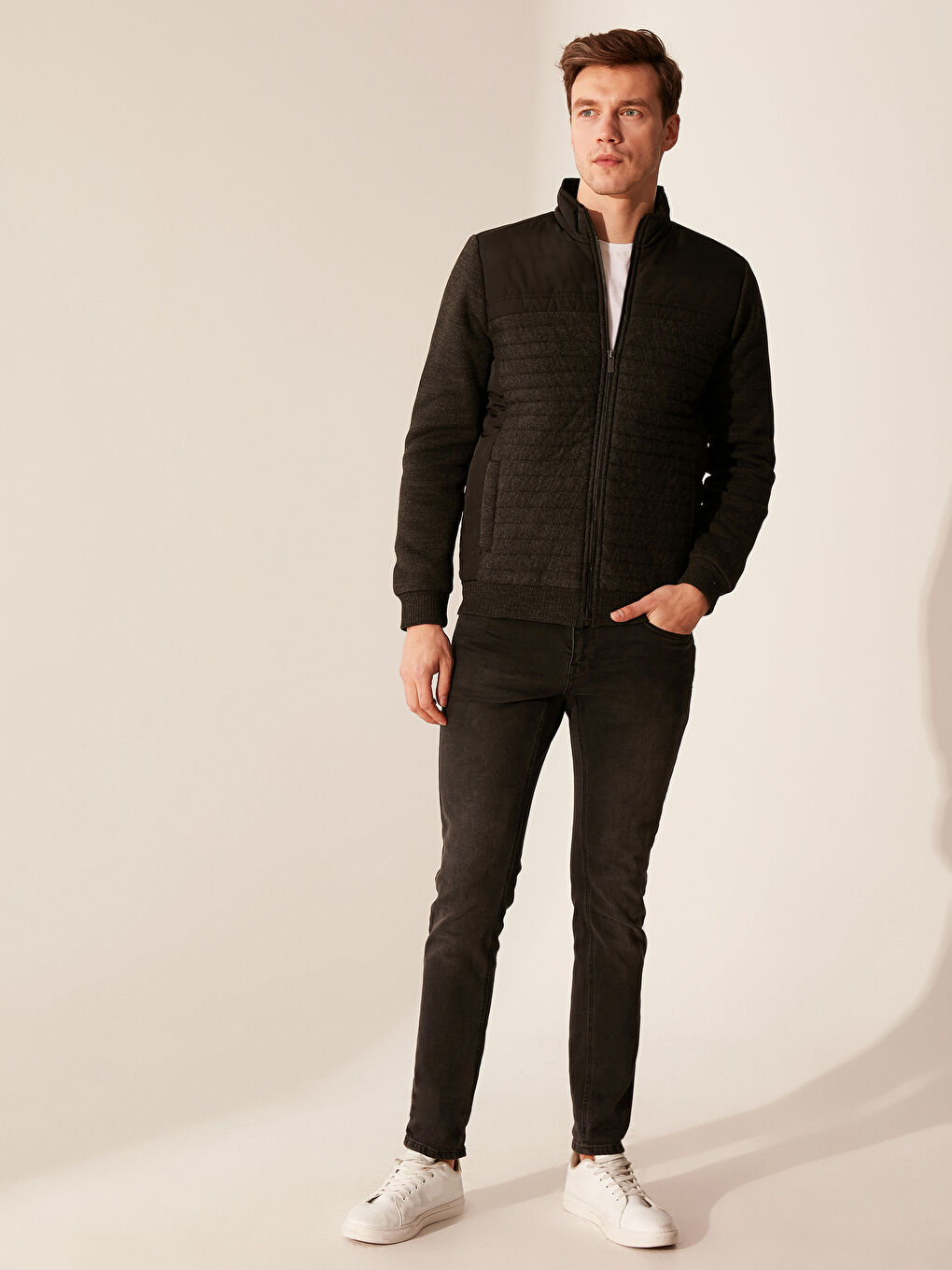 Gri Dik Yaka İnce Triko Hırka-3