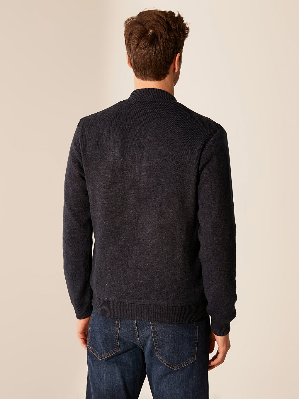 İndigo Standart Kalıp Kolej Yaka Erkek Hırka-3