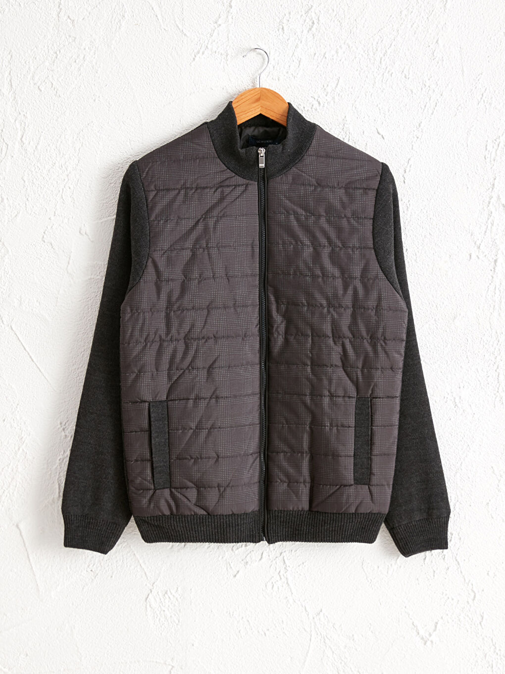 Antrasit Standart Kalıp Dik Yaka Hırka