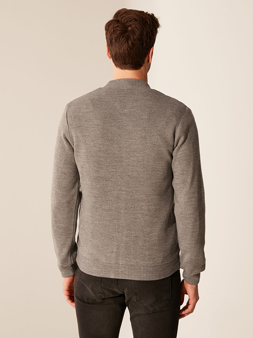 Gri Standart Kalıp Kolej Yaka Erkek Hırka-2