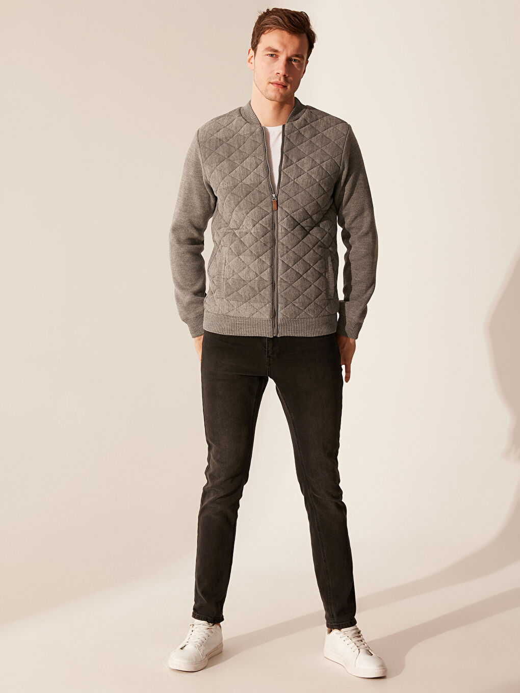 Gri Standart Kalıp Kolej Yaka Erkek Hırka-3