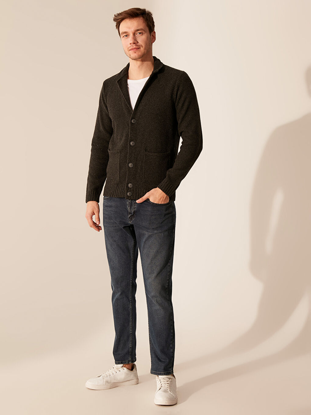 Antrasit V Yaka İnce Triko Hırka-3