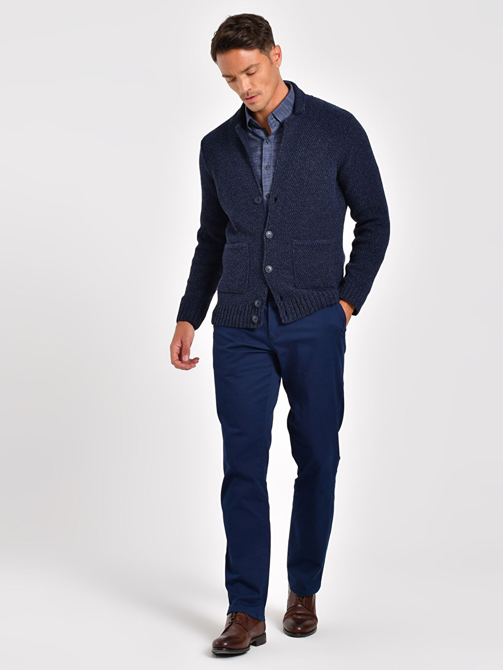 Lacivert V Yaka İnce Triko Hırka-1