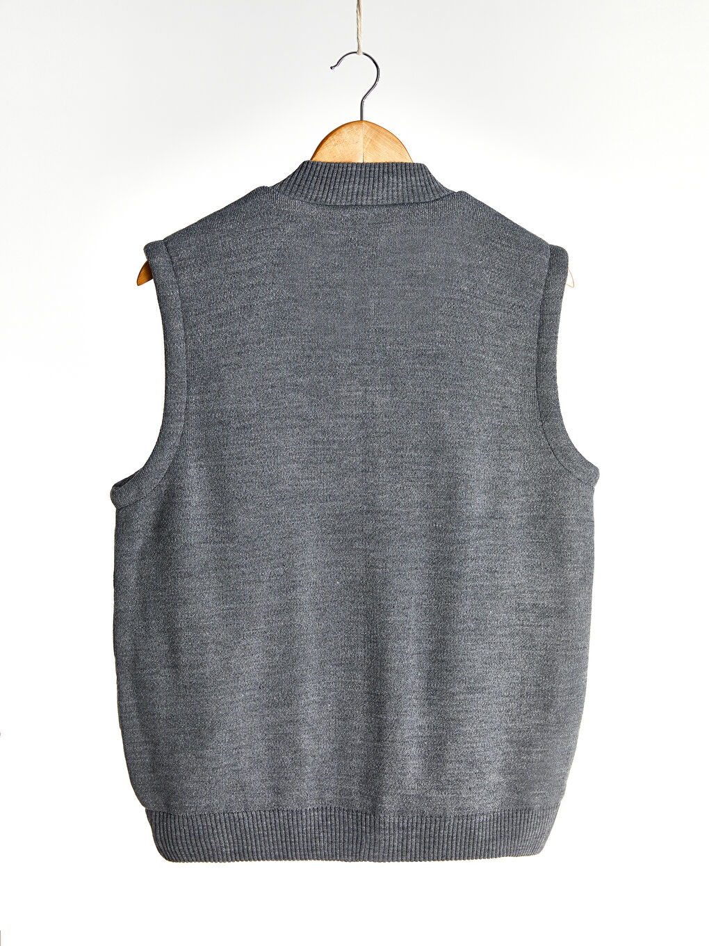 Gri Kolej Yaka Kapitone Triko Yelek-1