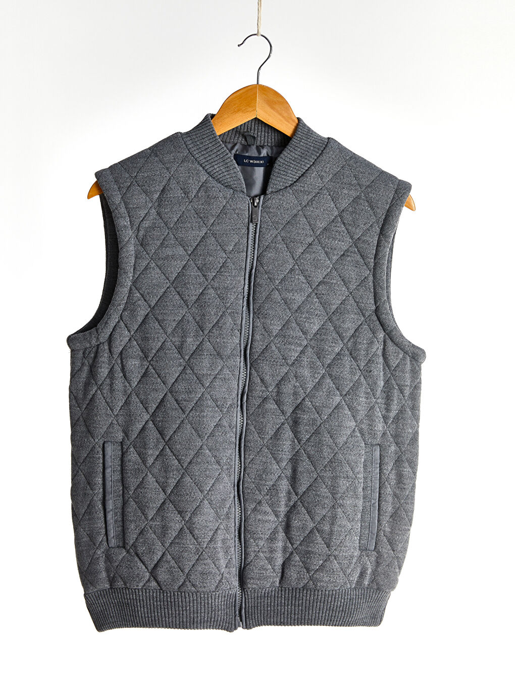 Gri Kolej Yaka Kapitone Triko Yelek