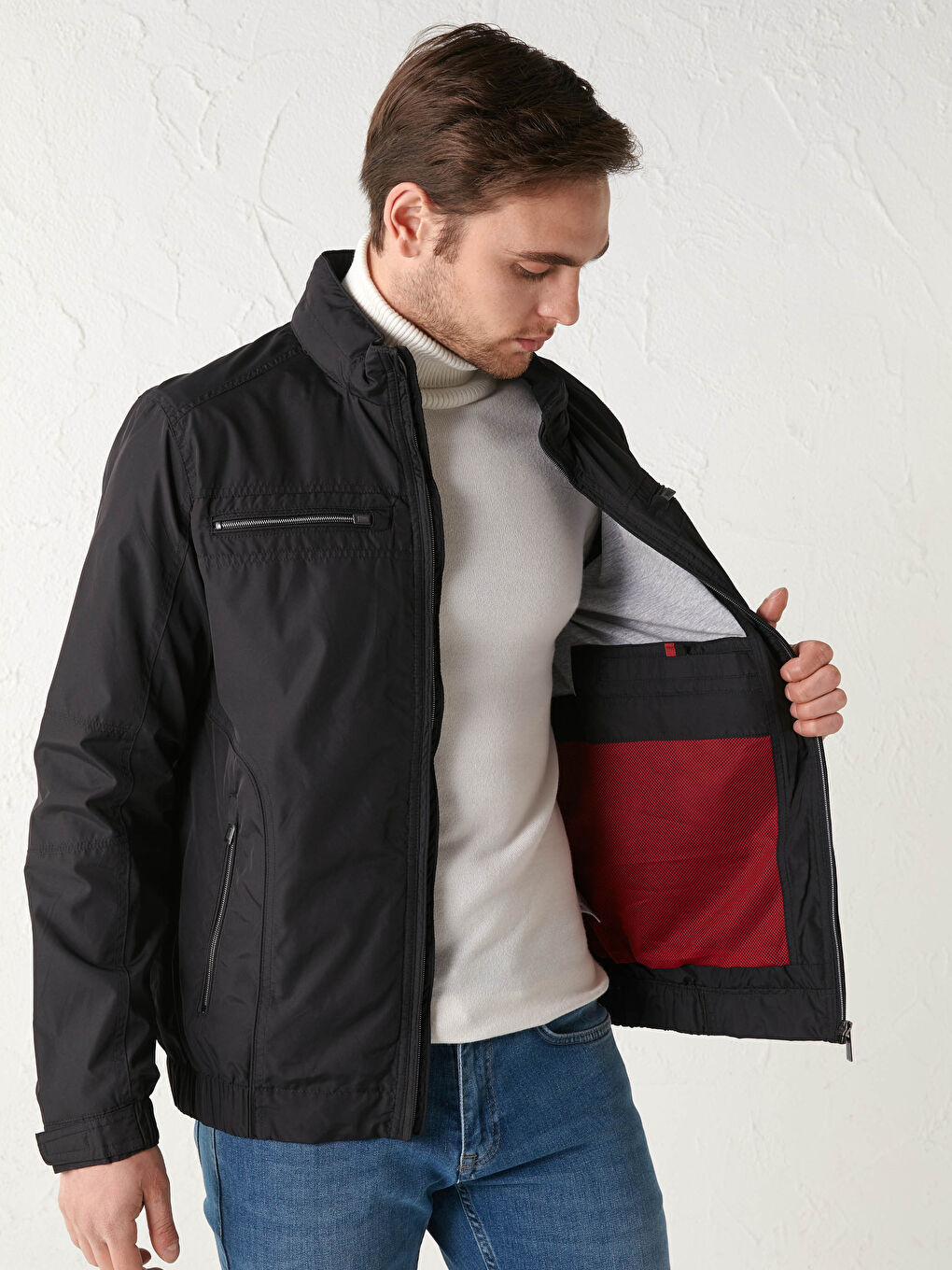 Siyah Dik Yaka İnce Basic Mont-2