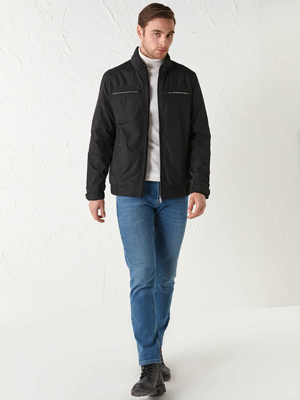 Siyah Dik Yaka İnce Basic Mont-3