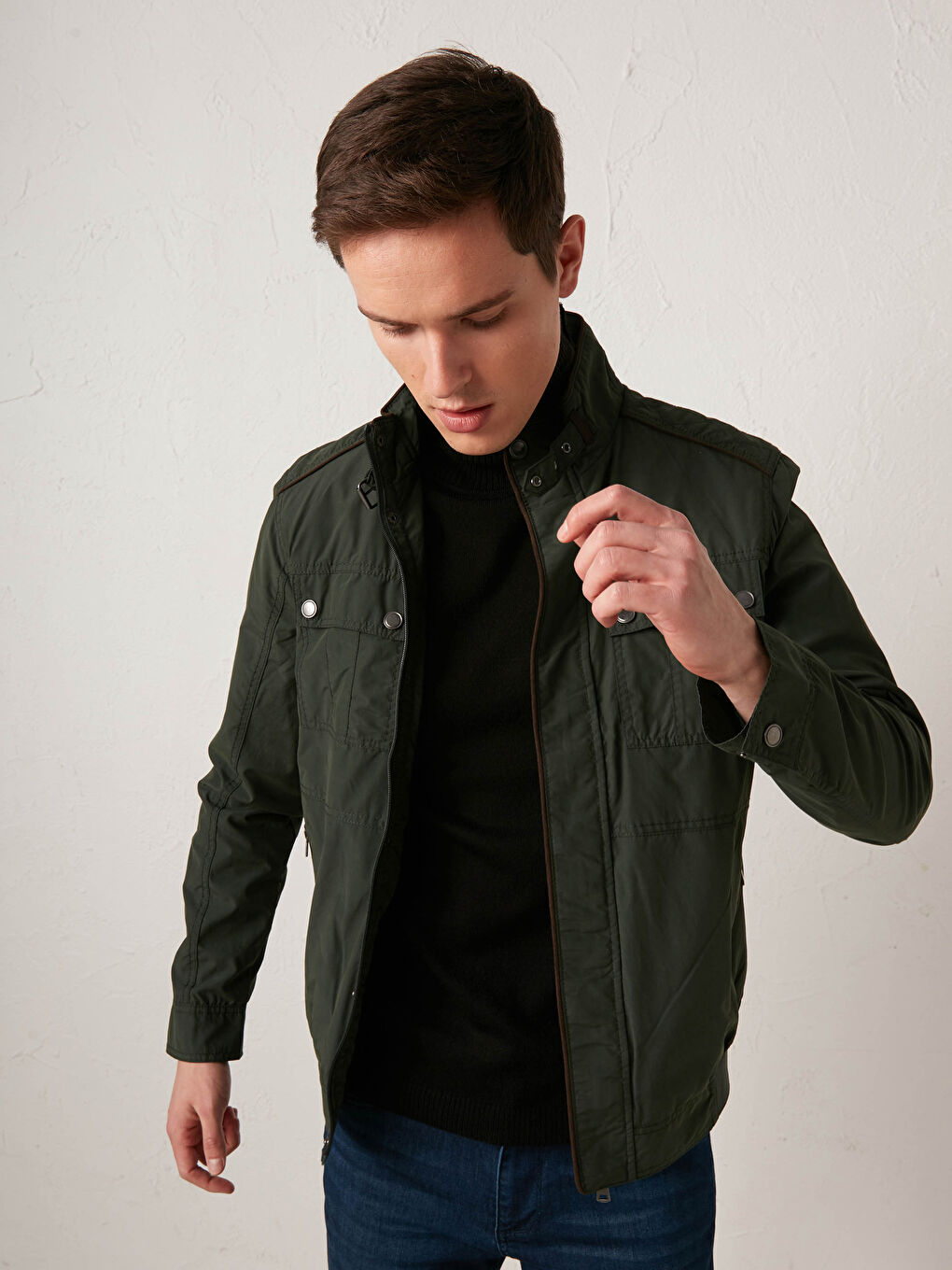 Бомбер с прямым воротником для мужчин-5