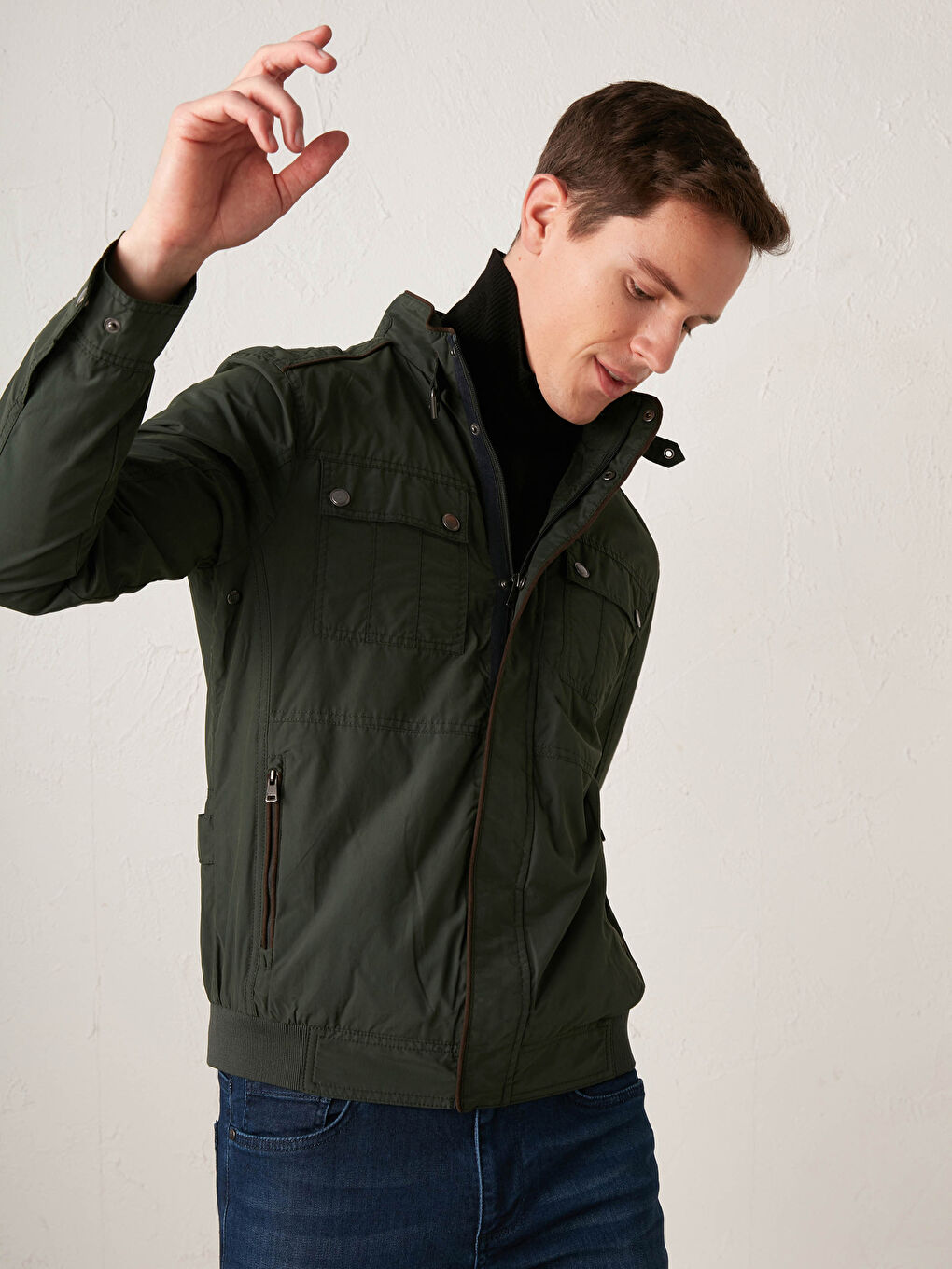 Бомбер с прямым воротником для мужчин-6