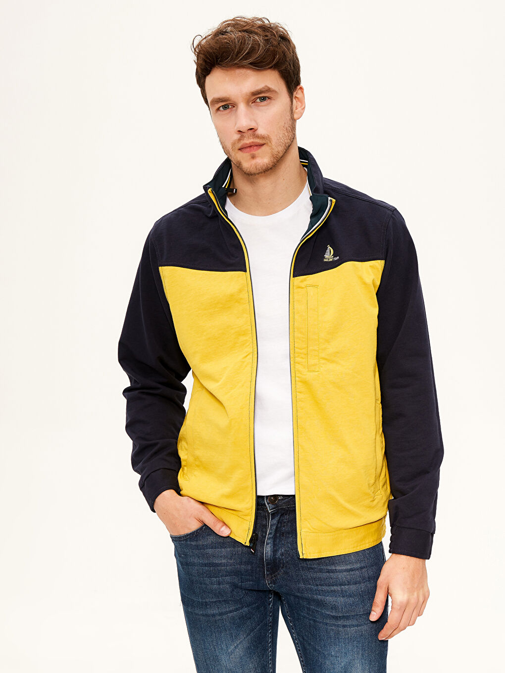 Petrol Dik Yaka Çift Taraflı İnce Mont-2