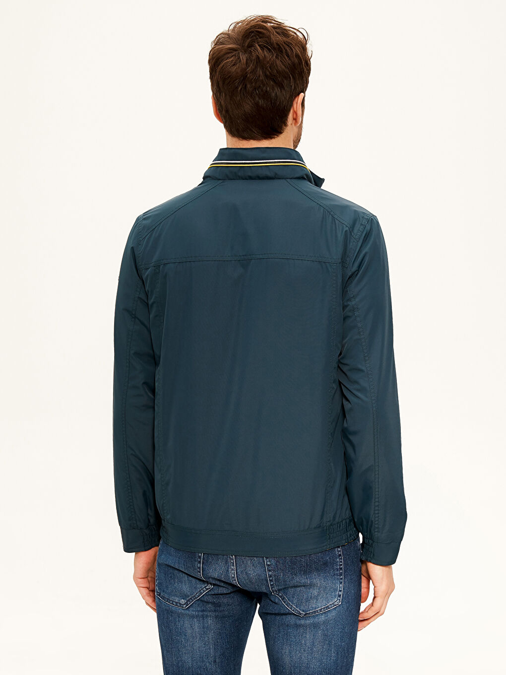 Petrol Dik Yaka Çift Taraflı İnce Mont-3