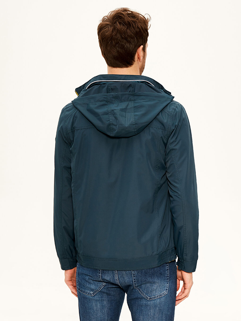 Petrol Dik Yaka Çift Taraflı İnce Mont-4