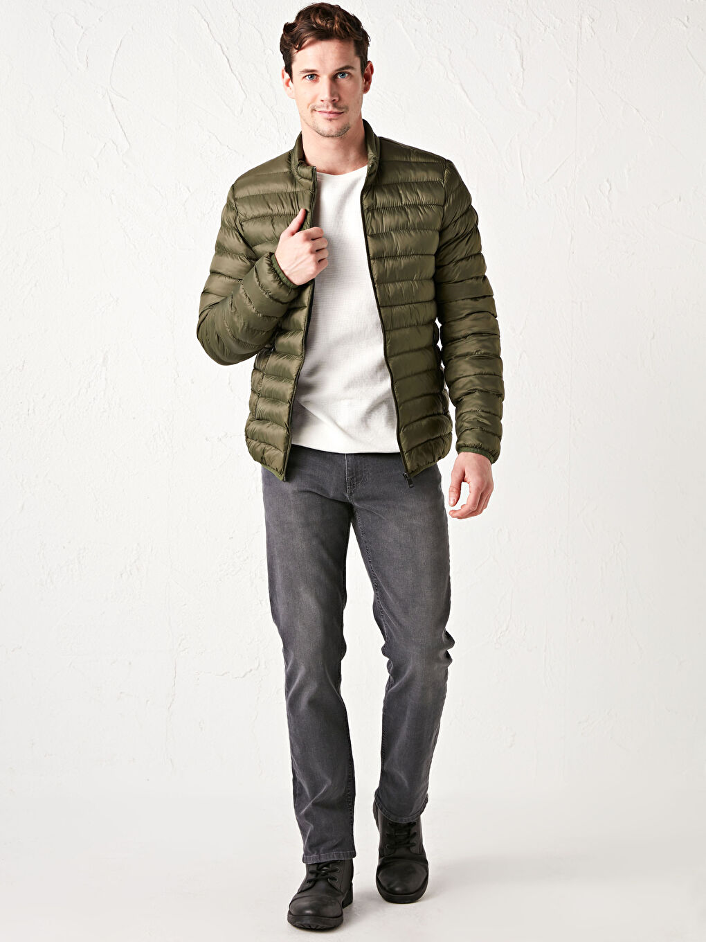 Yeşil Standart Kalıp Erkek Şişme Mont-3